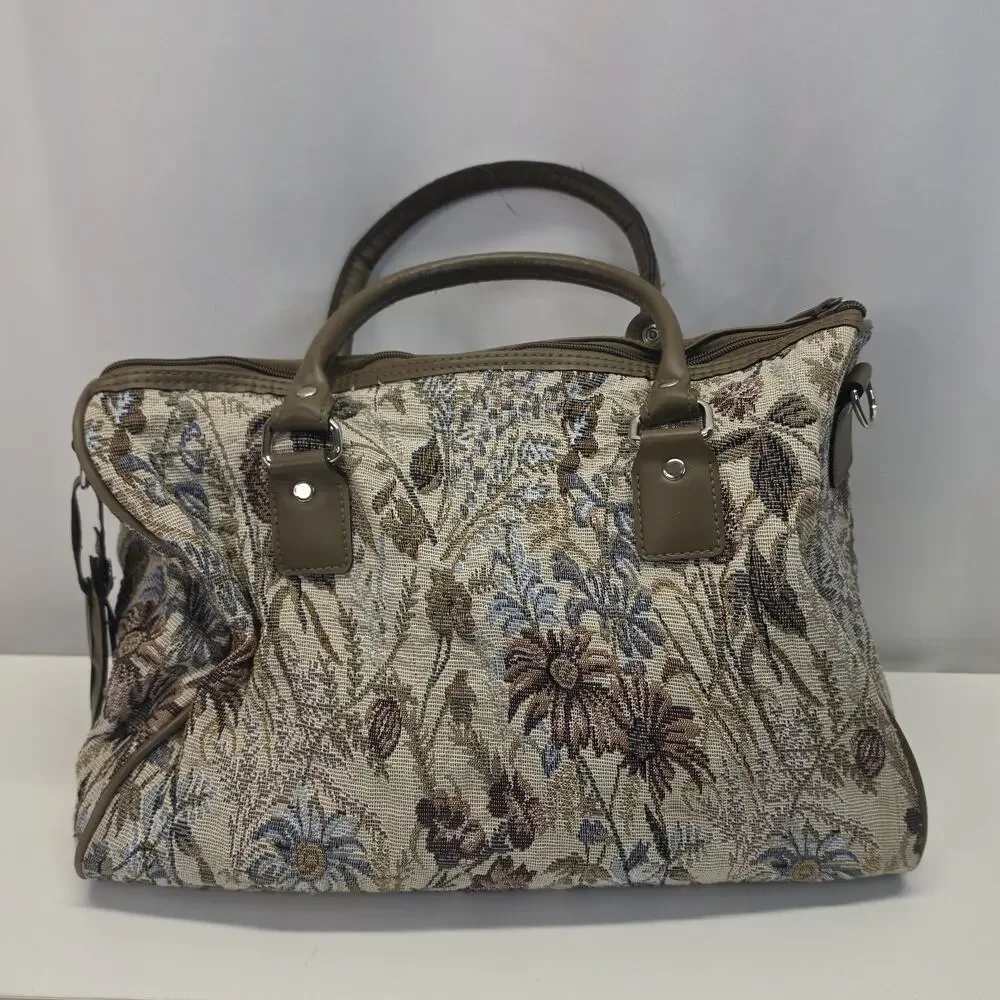 Vintage 90s Jordache Floral Tapestry Zip Shoulder Strap Duffel Travel Bag 14
